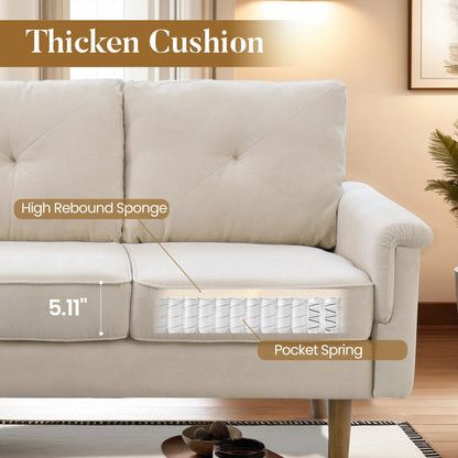 Canapé 3 places rembourré style Mid-Century avec pieds en bois pour salon