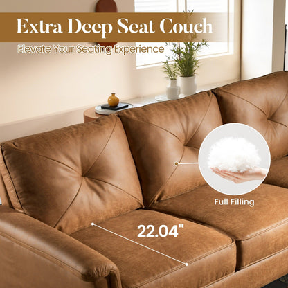 Canapé 3 places rembourré style Mid-Century avec pieds en bois pour salon