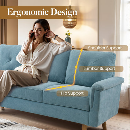 Canapé 3 places rembourré style Mid-Century avec pieds en bois pour salon