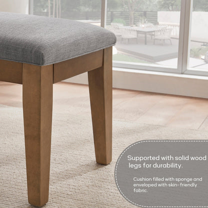 Banc d'entrée rembourré en tissu, banc de chambre à coucher pour pied de lit, beige, bois massif, 112 cm (44 pouces)
