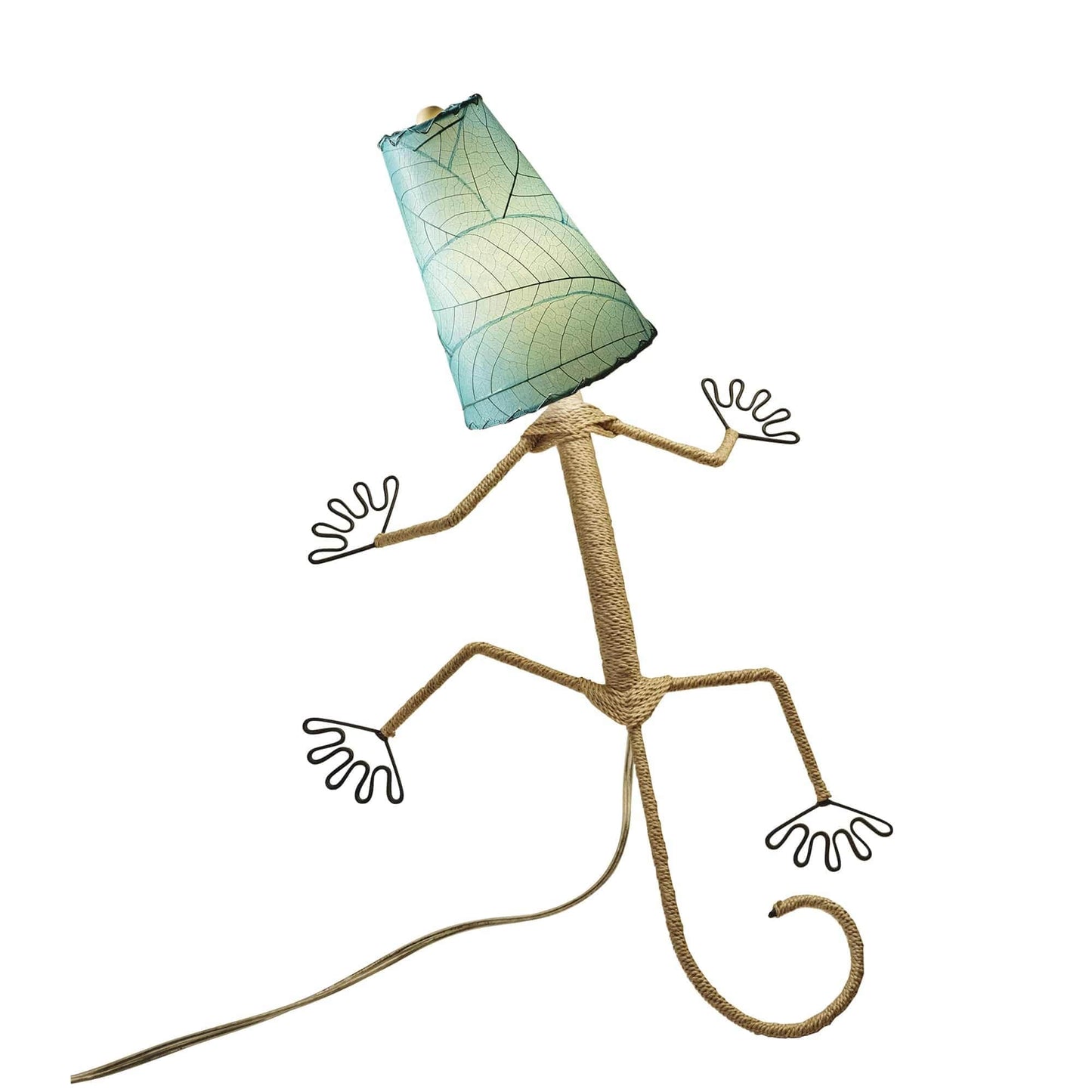 Lampe murale Eangee Gecko faite main, abat-jour feuilles de cacao, 40,6 x 17,8 x 61 cm