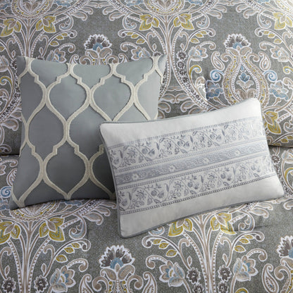 Ensemble de couette en coton gris à motif damassé Harbor House Hallie, 6 pièces