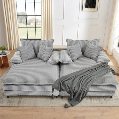 Canapé-lit Harmonia 109 W surdimensionné en velours côtelé, siège profond, double méridienne avec 4 oreillers