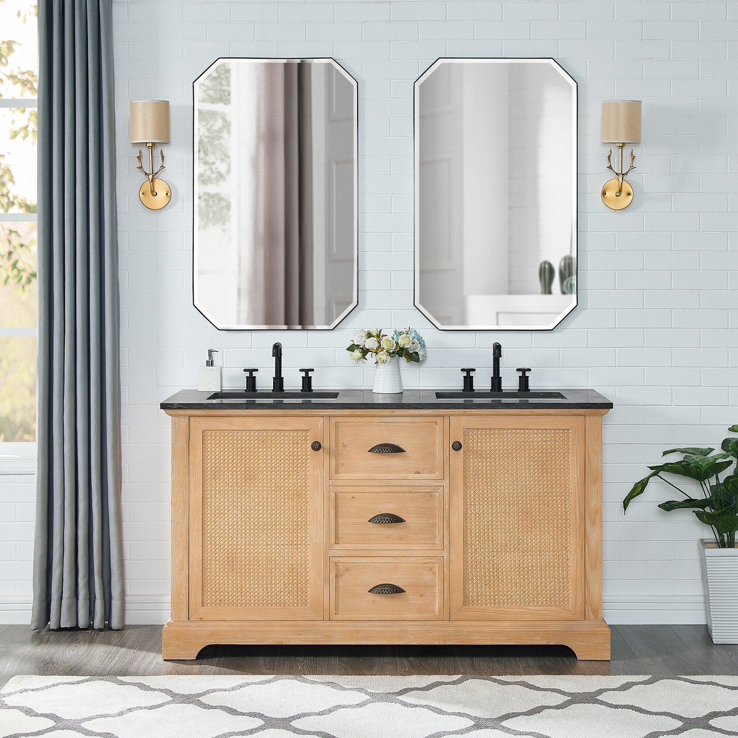 Meuble-lavabo Hervas avec plateau en marbre naturel sans miroir