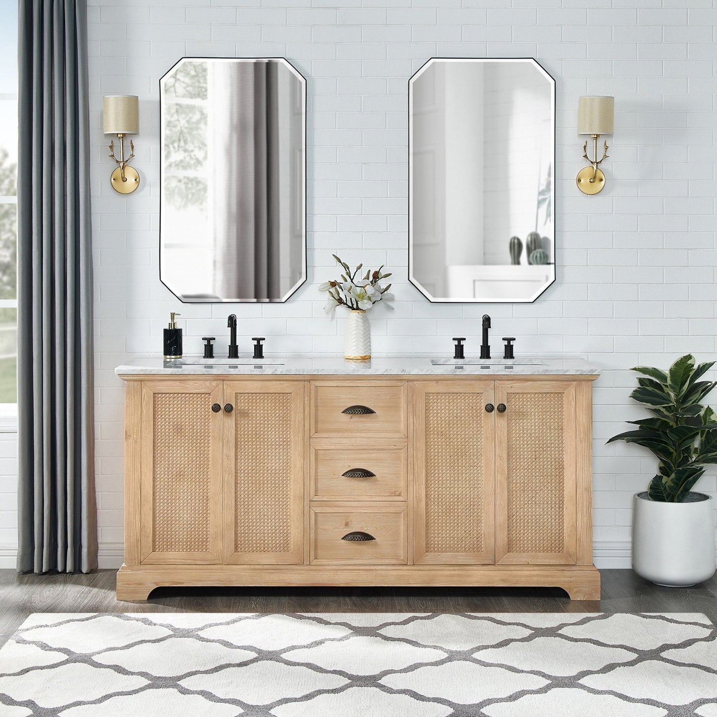 Meuble-lavabo Hervas avec plateau en marbre naturel sans miroir