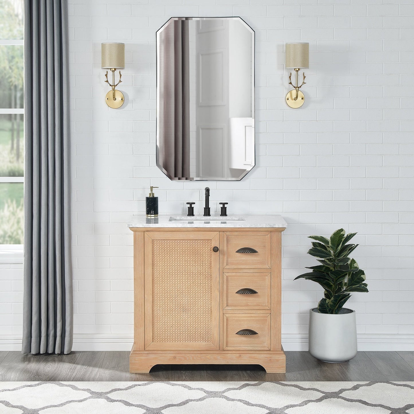 Meuble-lavabo Hervas avec plateau en marbre naturel sans miroir