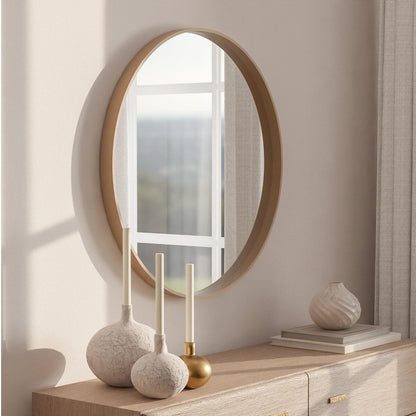 Miroir mural rond classique de style ferme avec cadre en bois