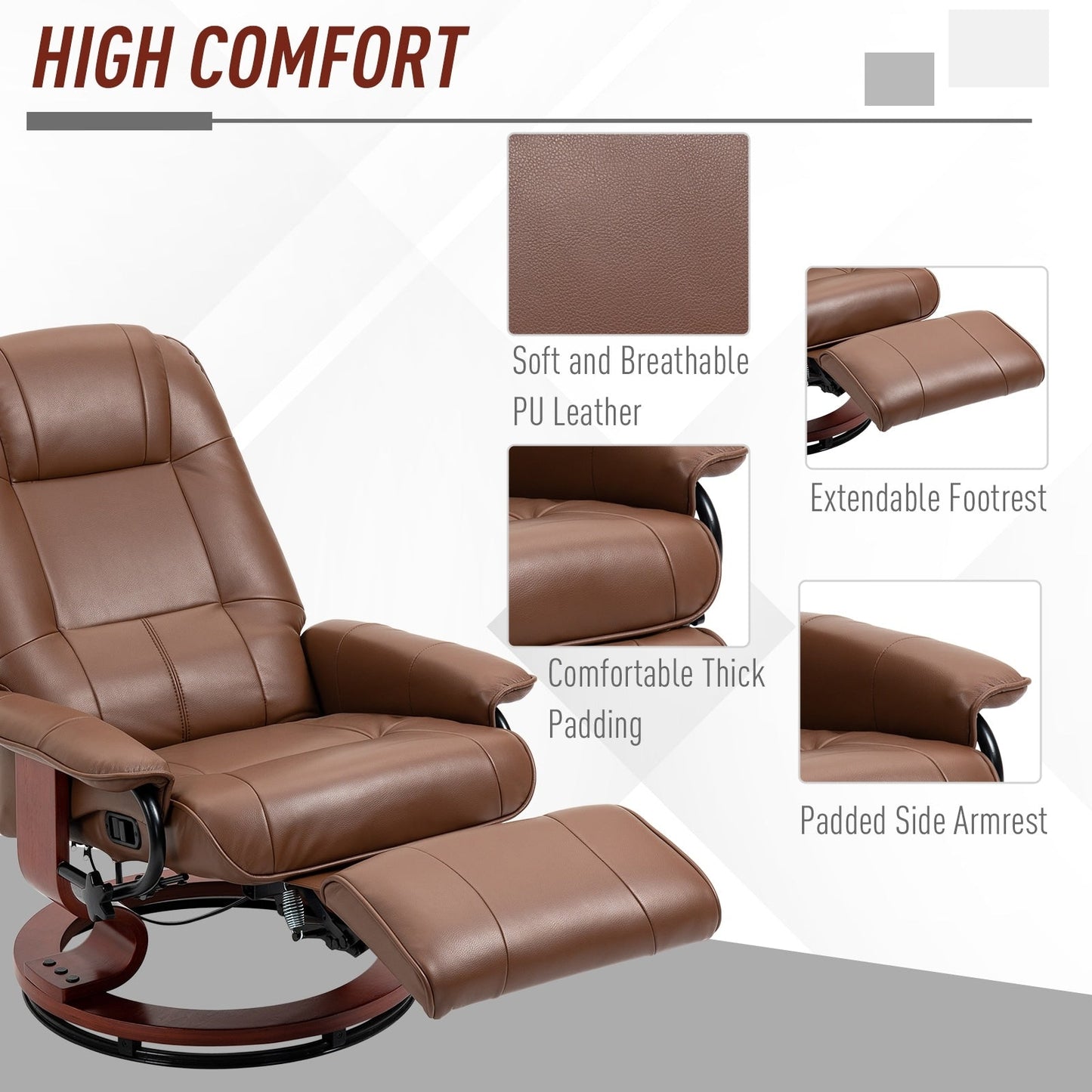 Fauteuil inclinable manuel pivotant et réglable en similicuir HomCom avec repose-pieds confortable et relaxant