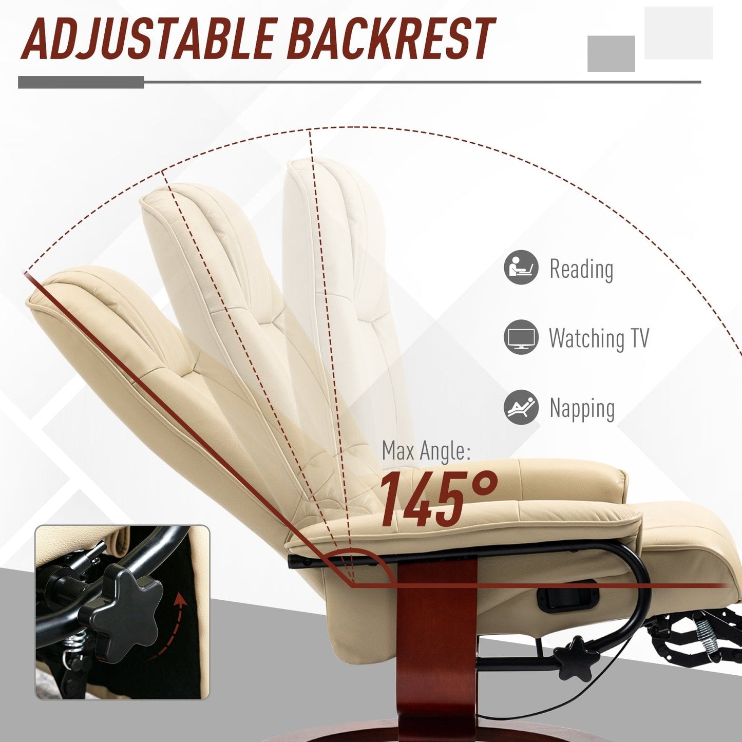 Fauteuil inclinable manuel pivotant et réglable en similicuir HomCom avec repose-pieds confortable et relaxant