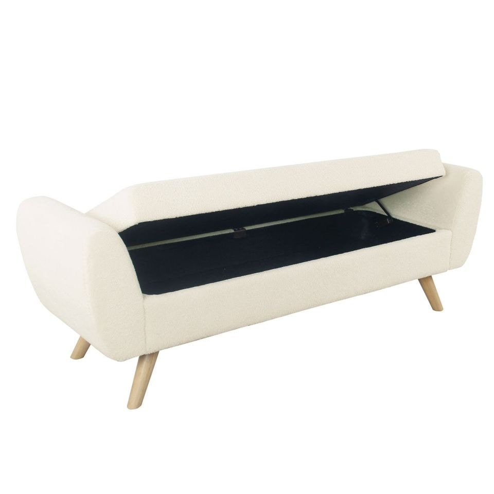 Banc de rangement moderne HomePop en sherpa avec pieds en bois