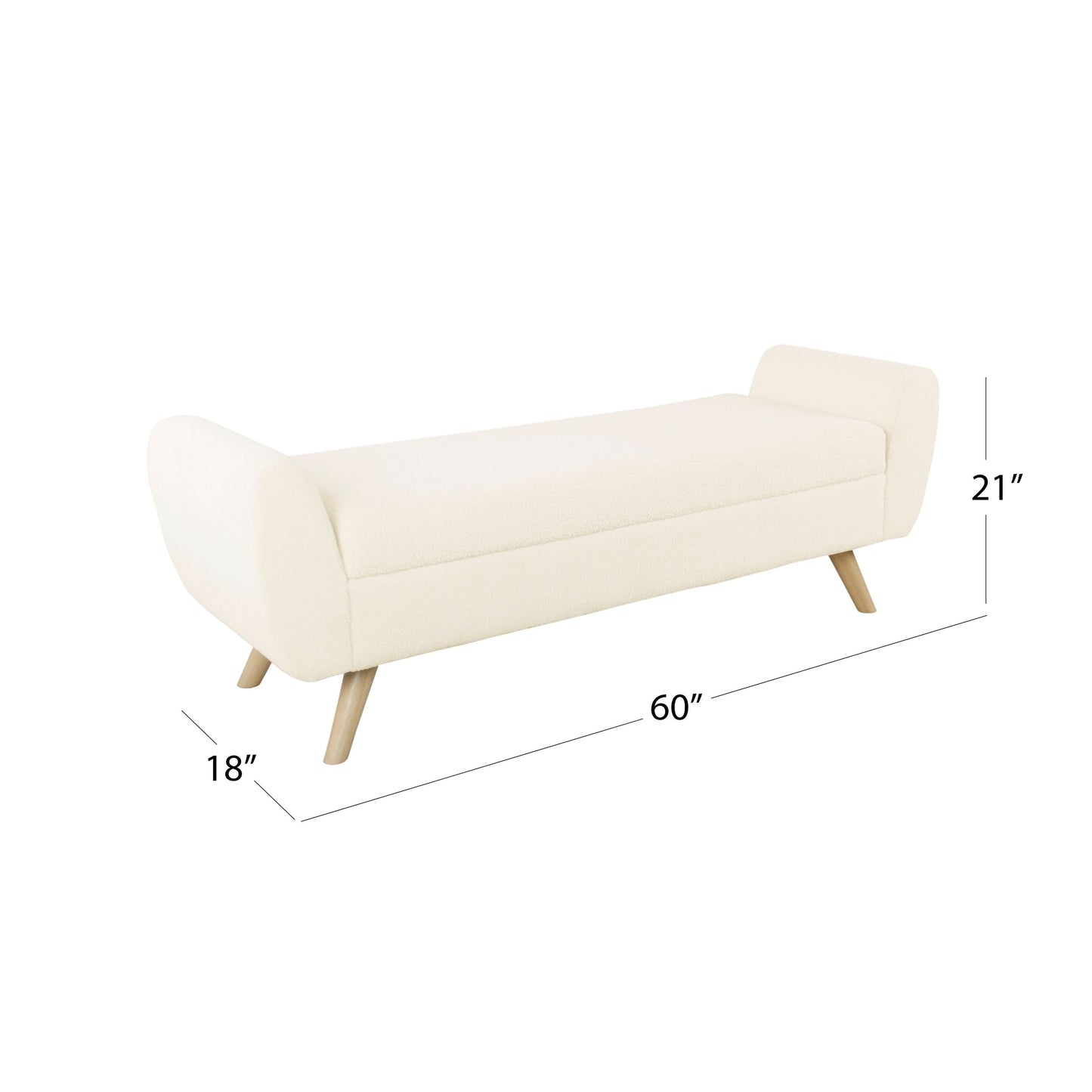 Banc de rangement moderne HomePop en sherpa avec pieds en bois