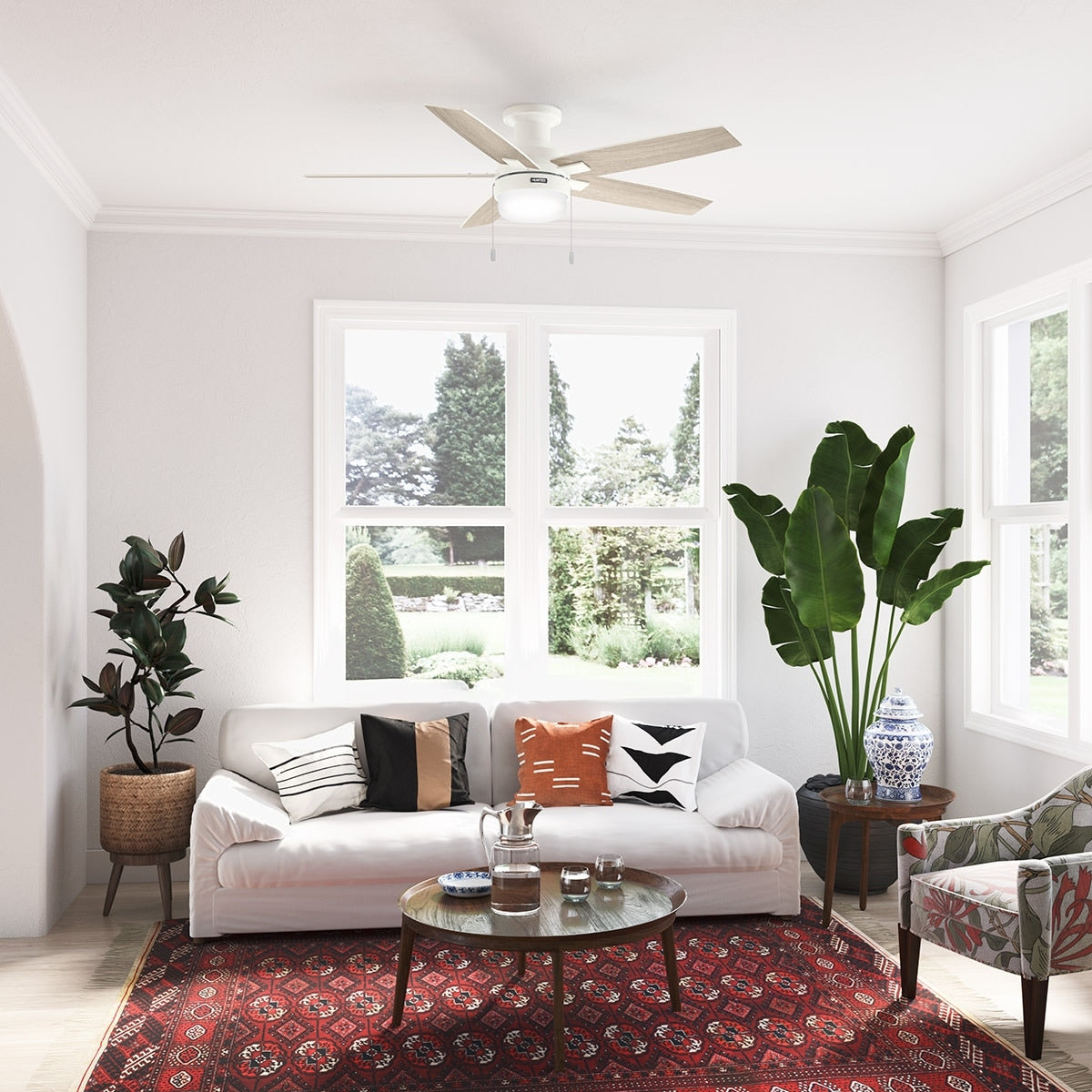 Ventilateur de plafond Hunter 52 Anisten à profil bas avec éclairage LED et chaînette - Style moderne, contemporain et transitionnel