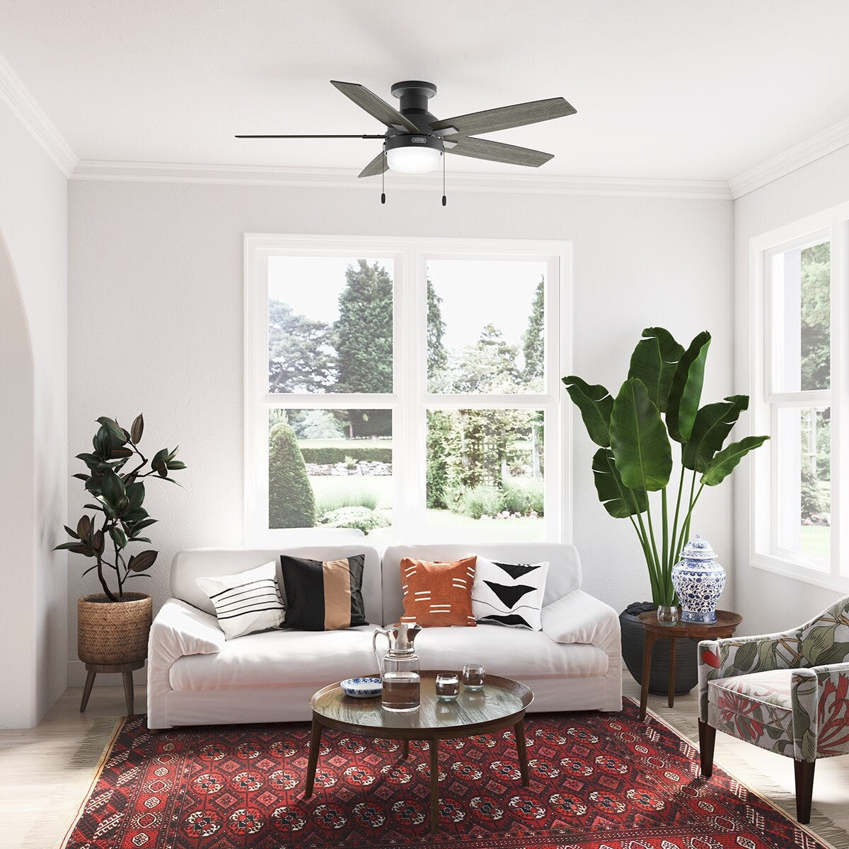 Ventilateur de plafond Hunter 52 Anisten à profil bas avec éclairage LED et chaînette - Style moderne, contemporain et transitionnel