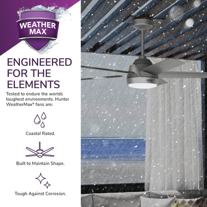 Ventilateur de plafond extérieur Hunter 52 Skyflow avec kit d'éclairage LED, commande murale - Style côtier moderne contemporain - WeatherMax - RÉSISTANT À L'EAU !