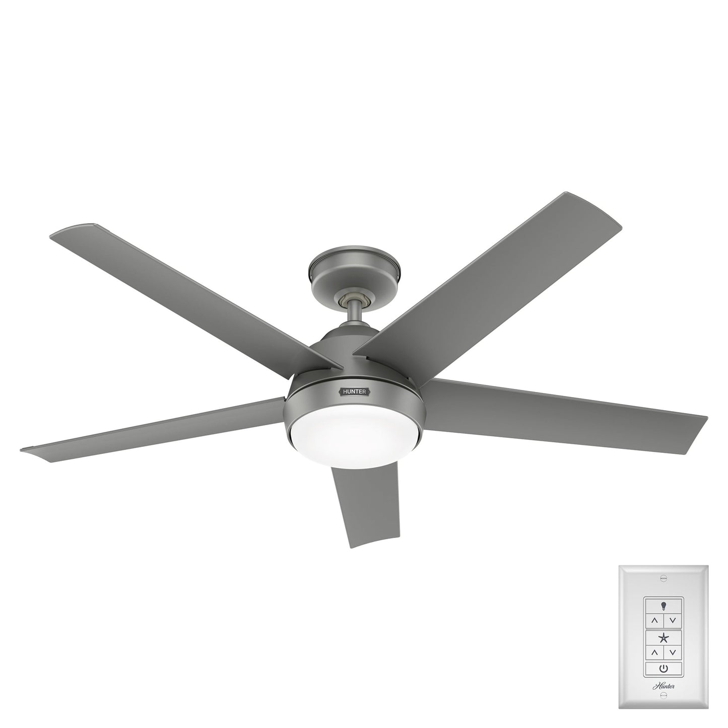Ventilateur de plafond extérieur Hunter 52 Skyflow avec kit d'éclairage LED, commande murale - Style côtier moderne contemporain - WeatherMax - RÉSISTANT À L'EAU !