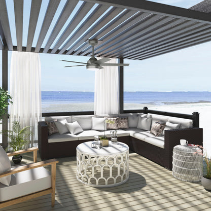 Ventilateur de plafond extérieur Hunter 52 Skyflow avec kit d'éclairage LED, commande murale - Style côtier moderne contemporain - WeatherMax - RÉSISTANT À L'EAU !