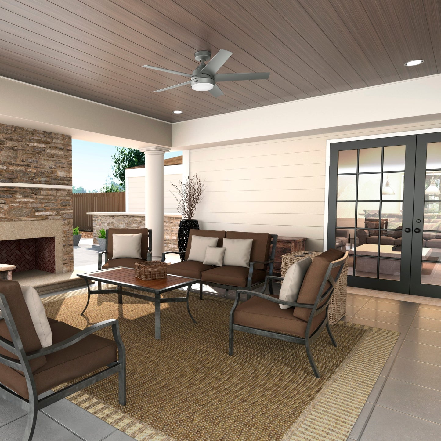 Ventilateur de plafond extérieur Hunter 52 Skyflow avec kit d'éclairage LED, commande murale - Style côtier moderne contemporain - WeatherMax - RÉSISTANT À L'EAU !