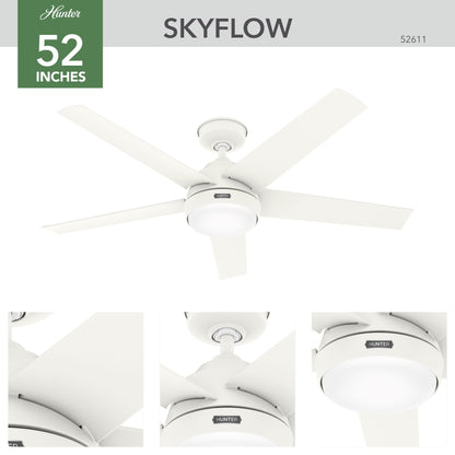 Ventilateur de plafond extérieur Hunter 52 Skyflow avec kit d'éclairage LED, commande murale - Style côtier moderne contemporain - WeatherMax - RÉSISTANT À L'EAU !