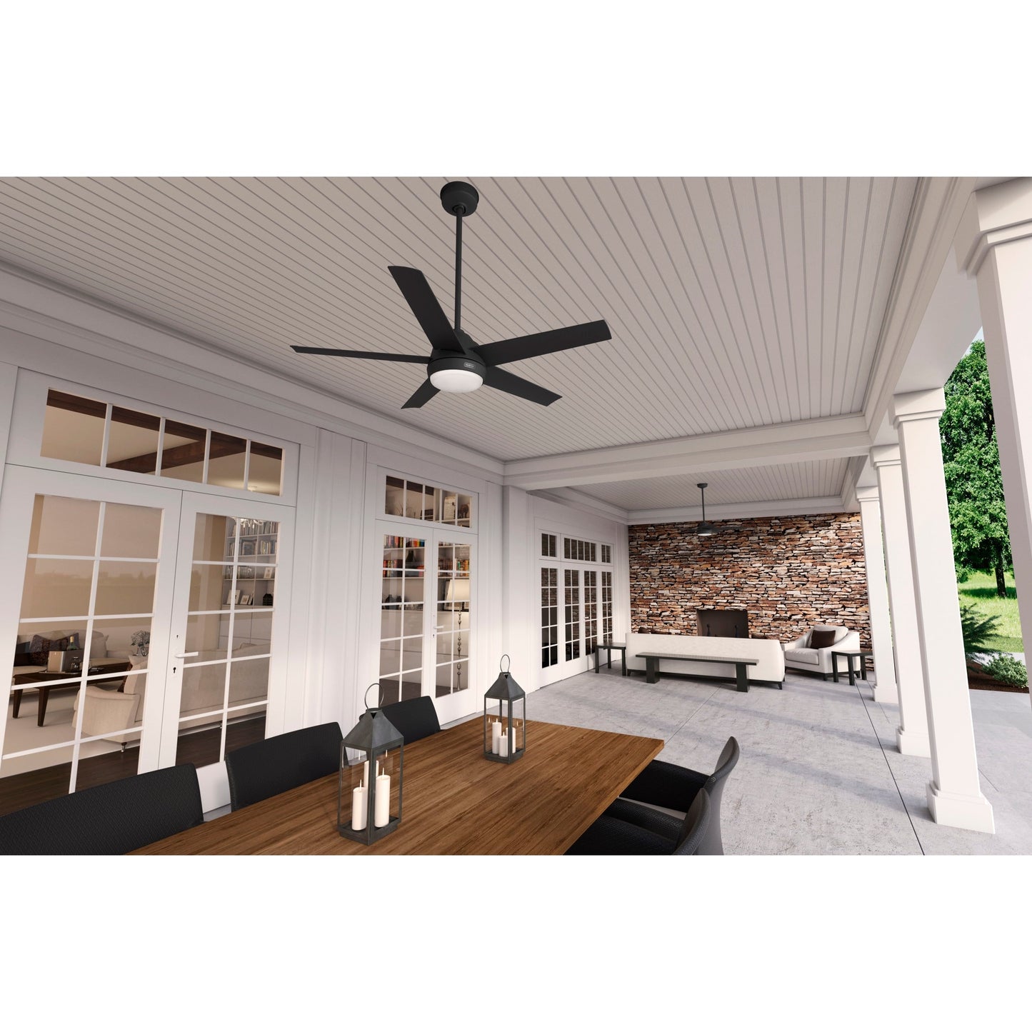 Ventilateur de plafond extérieur Hunter 52 Skyflow avec kit d'éclairage LED, commande murale - Style côtier moderne contemporain - WeatherMax - RÉSISTANT À L'EAU !