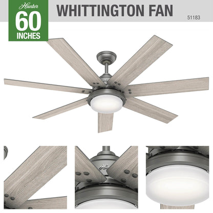 Ventilateur de plafond Hunter WiFi Whittington avec lumière LED, télécommande portable - Moulin à vent - Style industriel, campagnard, rustique - VENTILATEUR INTELLIGENT !