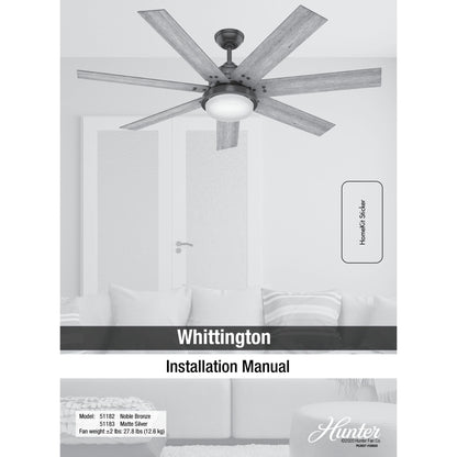 Ventilateur de plafond Hunter WiFi Whittington avec lumière LED, télécommande portable - Moulin à vent - Style industriel, campagnard, rustique - VENTILATEUR INTELLIGENT !