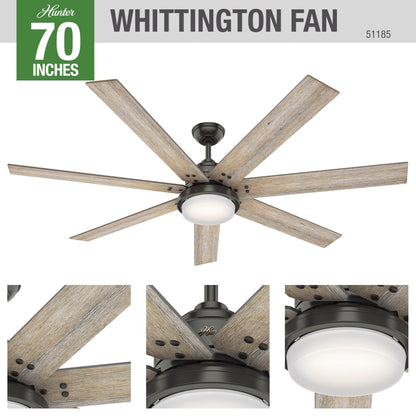 Ventilateur de plafond Hunter WiFi Whittington avec lumière LED, télécommande portable - Moulin à vent - Style industriel, campagnard, rustique - VENTILATEUR INTELLIGENT !