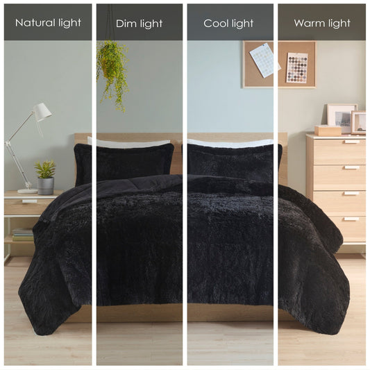 Ensemble de couette mini Leena Shaggy en fourrure longue, design intelligent
