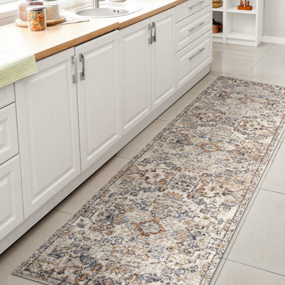 Tapis JONATHAN Y Brandy Bohemian Medallion à poils courts, lavable en machine, couleur crème/terre.