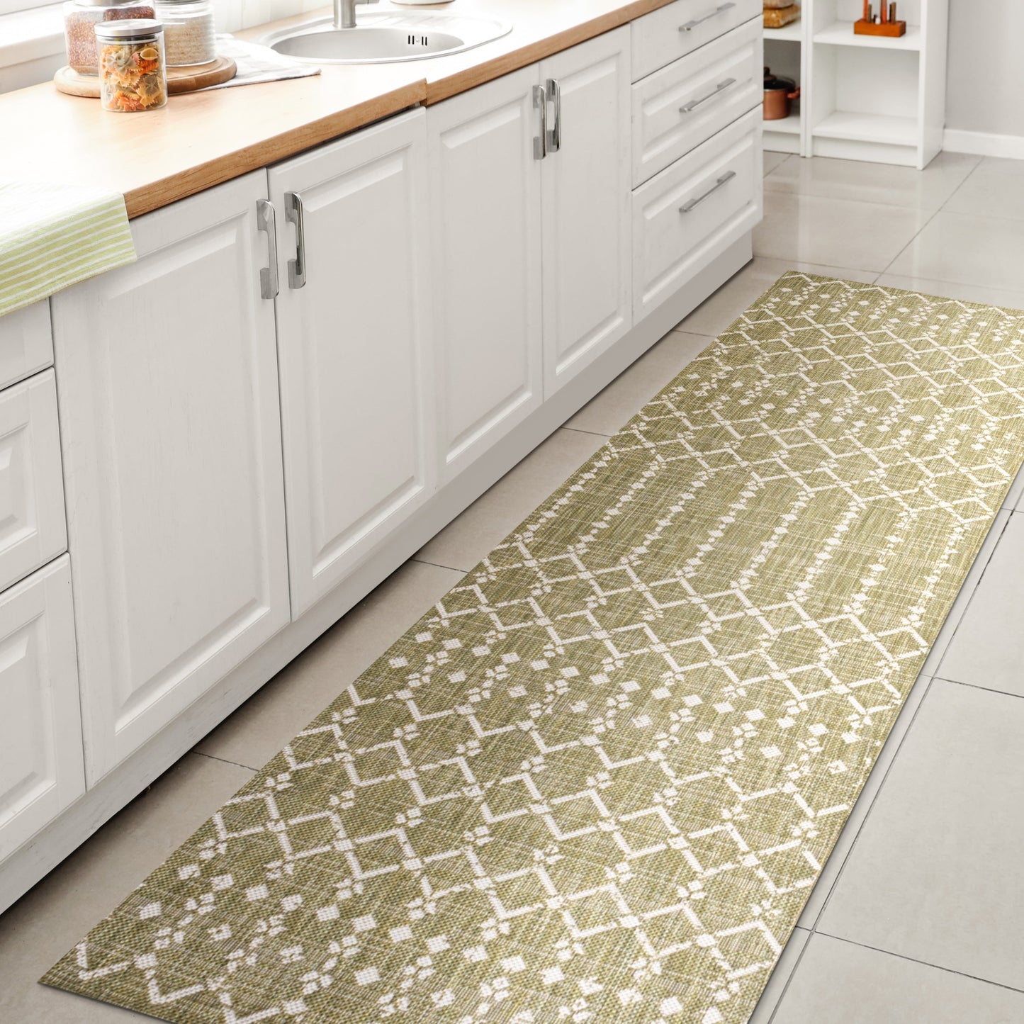 Tapis d'intérieur/extérieur JONATHAN Y Trebol à tissage géométrique texturé marocain