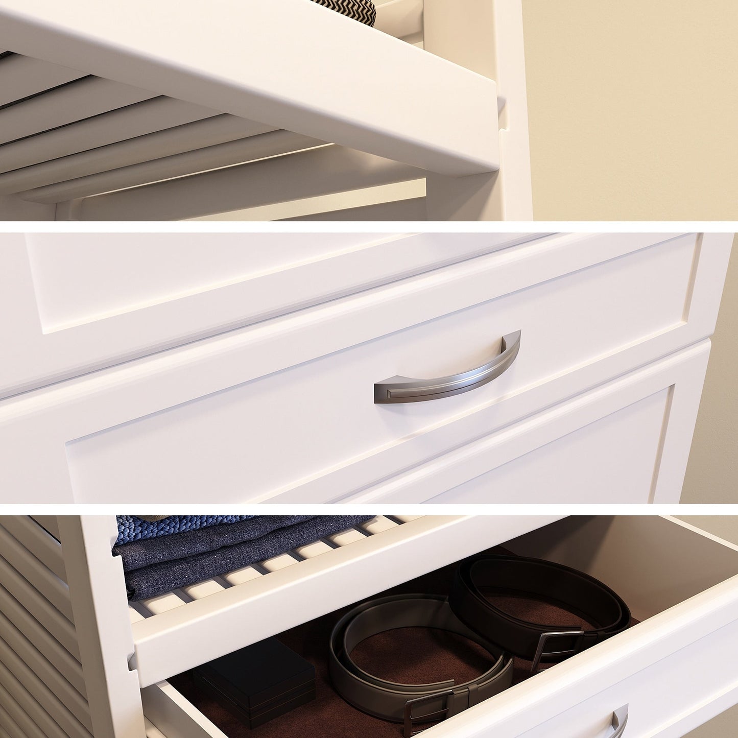 Système de placard John Louis Home en bois massif avec 3 tiroirs, blanc