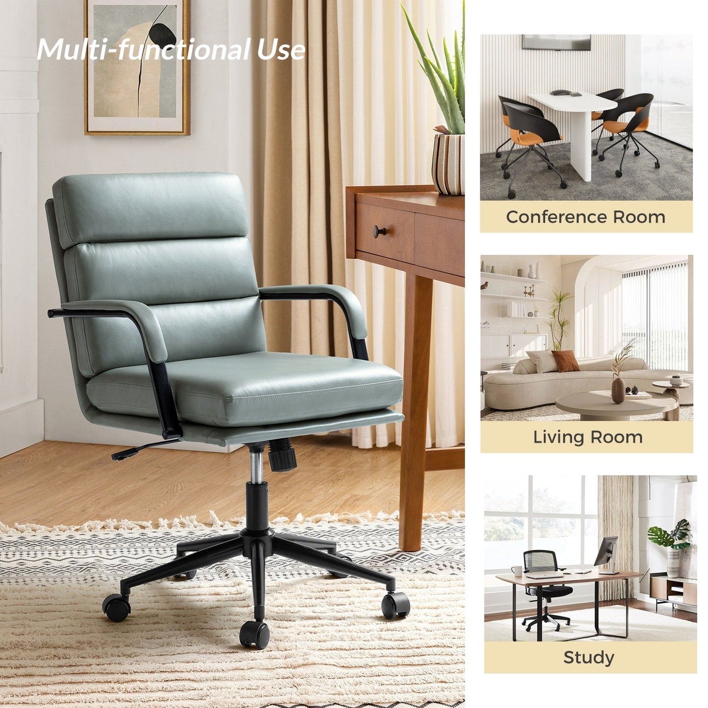 Fauteuil de bureau moderne Joseph en similicuir avec blocage et inclinaison centrale, par HULALA HOME