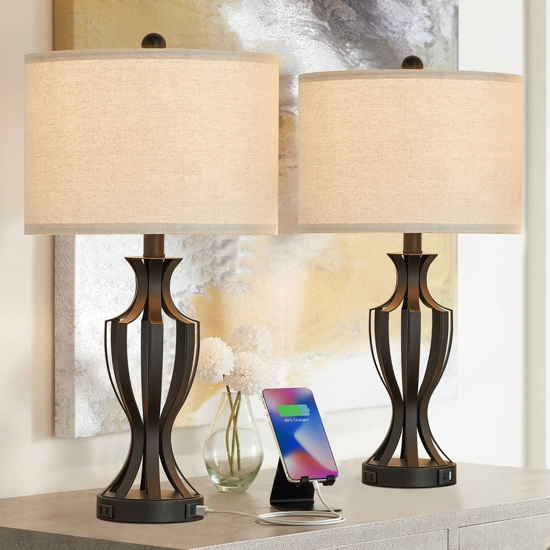 Lampe de table tactile KAWOTI 23 avec ampoules et port USB (lot de 2) - L 12 x H 23,25