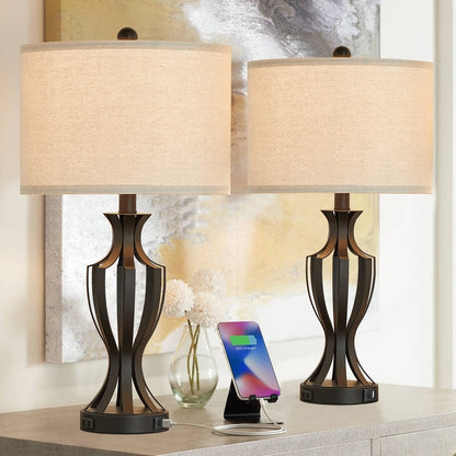 Lampe de table tactile KAWOTI 23 avec ampoules et port USB (lot de 2) - L 12 x H 23,25