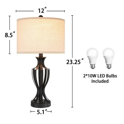 Lampe de table tactile KAWOTI 23 avec ampoules et port USB (lot de 2) - L 12 x H 23,25