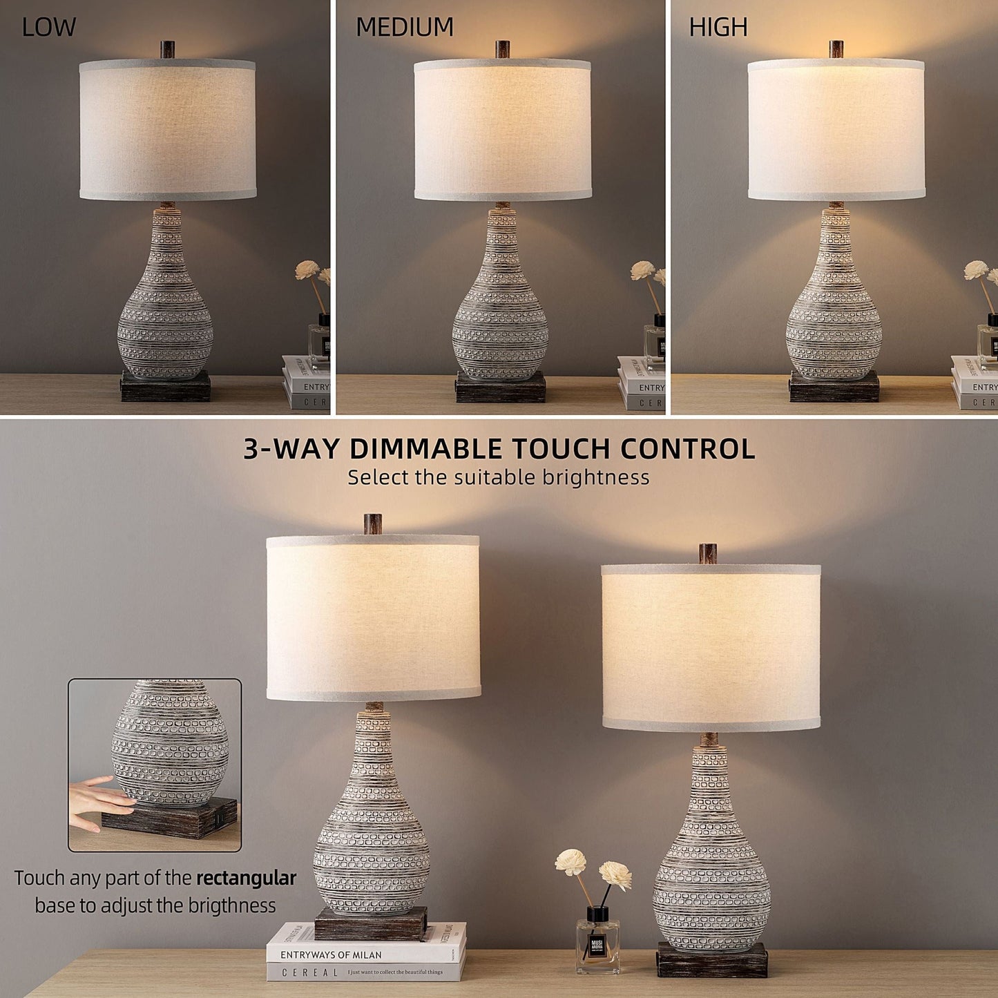 Lampes de table KAWOTI à commande tactile avec ports USB (lot de 2)