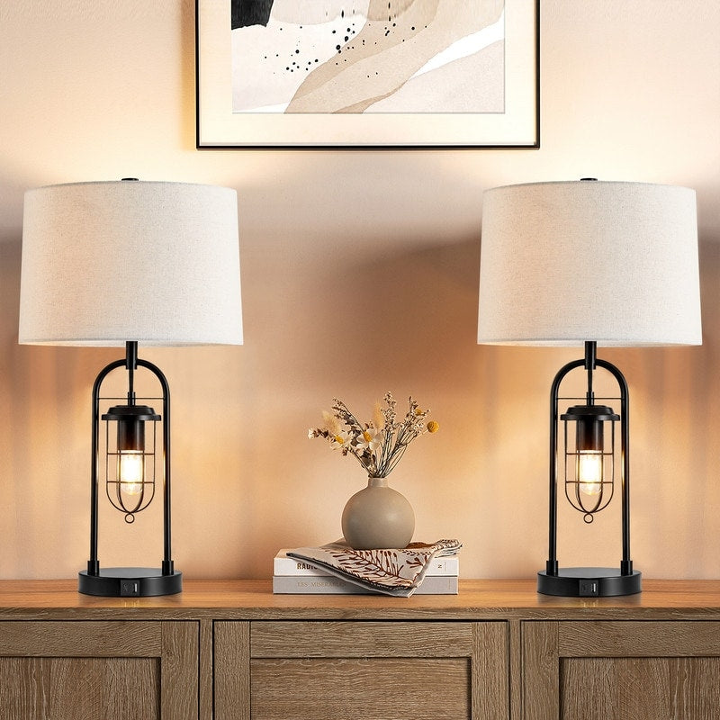 Lampe de table KAWOTI 66 cm (26 pouces) en bronze foncé avec ports USB, veilleuse