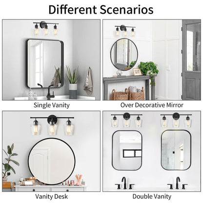 Applique murale de salle de bain KAWOTI à 3 lumières, intensité variable, avec abat-jour en verre - L22 x l7 x H10,5