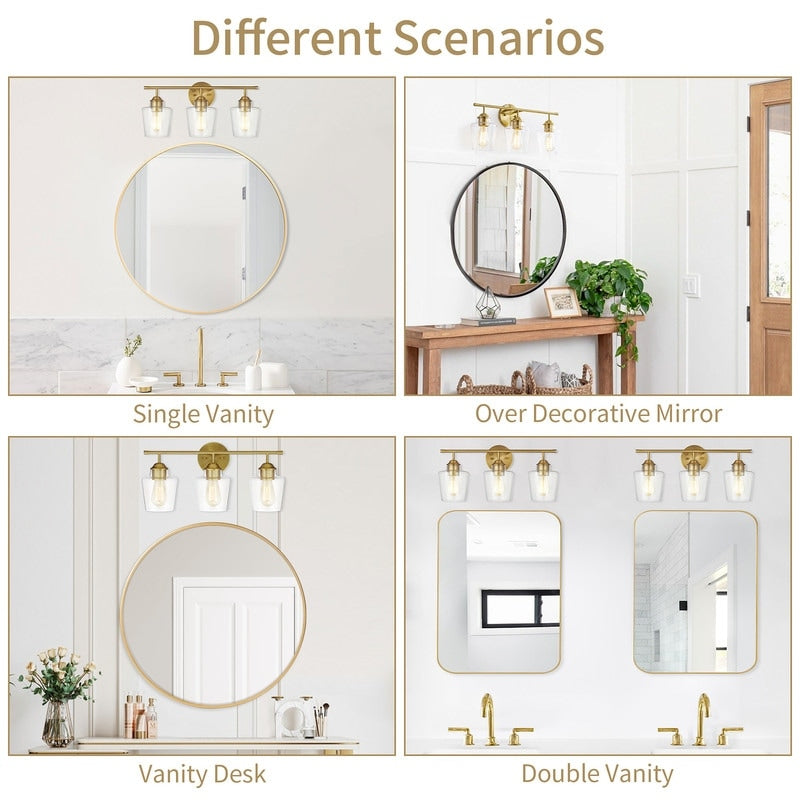 Applique murale de salle de bain KAWOTI à 3 lumières, intensité variable, avec abat-jour en verre - L22 x l7 x H10,5