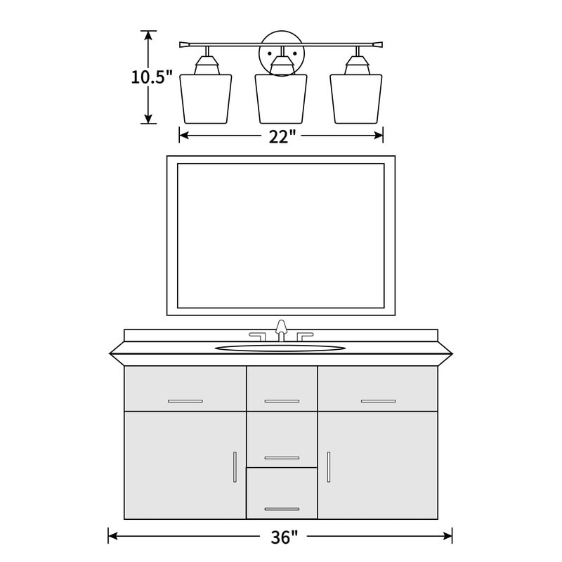 Applique murale de salle de bain KAWOTI à 3 lumières, intensité variable, avec abat-jour en verre - L22 x l7 x H10,5