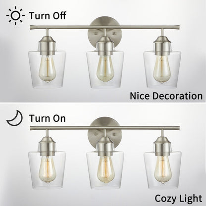 Applique murale de salle de bain KAWOTI à 3 lumières, intensité variable, avec abat-jour en verre - L22 x l7 x H10,5