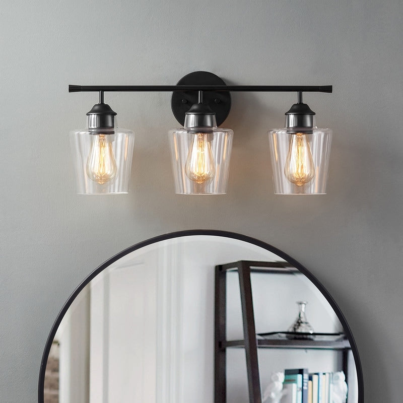 Applique murale de salle de bain KAWOTI à 3 lumières, intensité variable, avec abat-jour en verre - L22 x l7 x H10,5