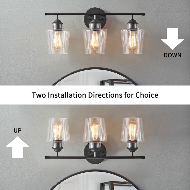 Applique murale de salle de bain KAWOTI à 3 lumières, intensité variable, avec abat-jour en verre - L22 x l7 x H10,5