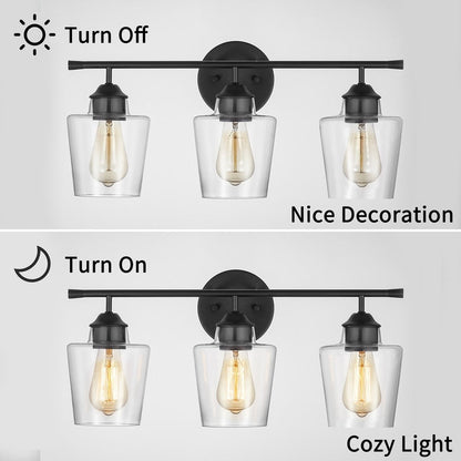 Applique murale de salle de bain KAWOTI à 3 lumières, intensité variable, avec abat-jour en verre - L22 x l7 x H10,5