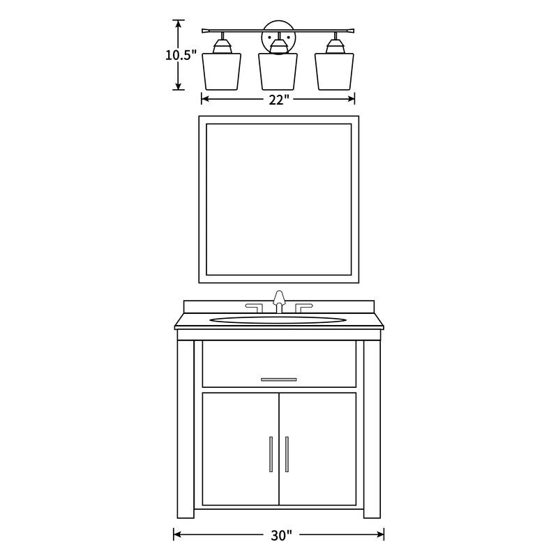 Applique murale de salle de bain KAWOTI à 3 lumières, intensité variable, avec abat-jour en verre - L22 x l7 x H10,5