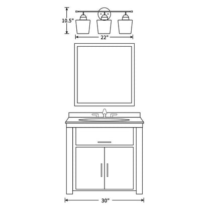 Applique murale de salle de bain KAWOTI à 3 lumières, intensité variable, avec abat-jour en verre - L22 x l7 x H10,5