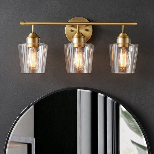 Applique murale de salle de bain KAWOTI à 3 lumières, intensité variable, avec abat-jour en verre - L22 x l7 x H10,5