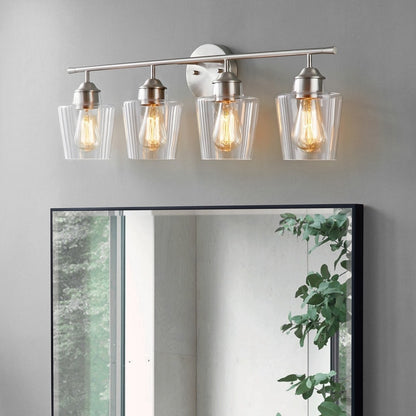 Applique murale de salle de bain KAWOTI à 4 lumières, intensité variable, en métal et avec abat-jour en verre