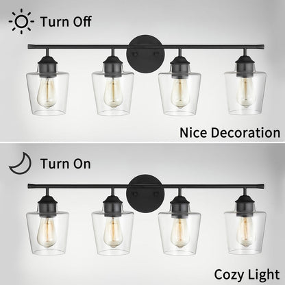Applique murale de salle de bain KAWOTI à 4 lumières, intensité variable, en métal et avec abat-jour en verre