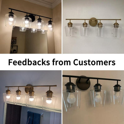 Applique murale de salle de bain KAWOTI à 4 lumières, intensité variable, en métal et avec abat-jour en verre