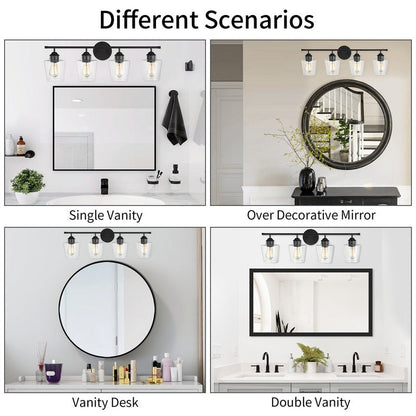 Applique murale de salle de bain KAWOTI à 4 lumières, intensité variable, en métal et avec abat-jour en verre